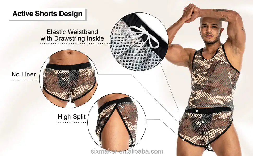 Wholesale Summer Elastic Waist Quick Dry Camo Printed Mesh Shorts