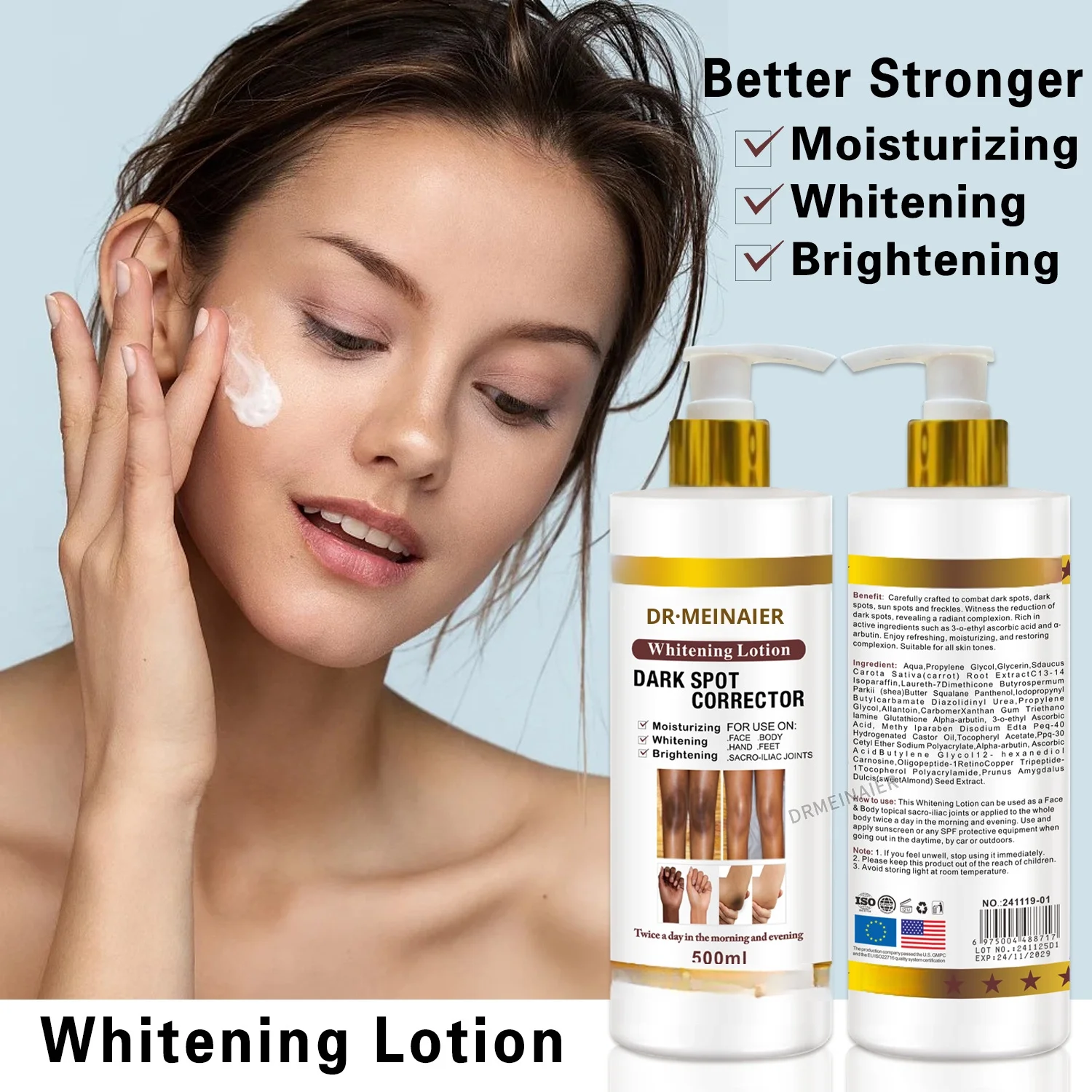 500ml Skin Whitening Body Cream Strong Bleaching Glutathione Dark Spots Remover Lightening Body Lotion For Dark Knees