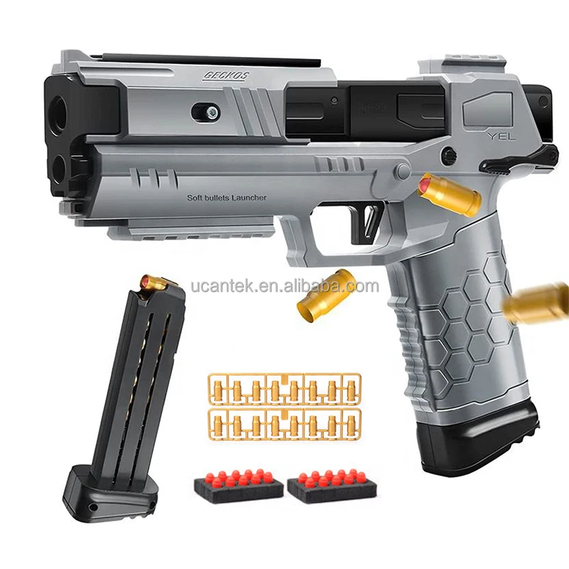 Automatic Reload Shooting Blaster Gun EVA Foam Soft Bullets Shell Ejecting Gun Glock Pistol Toys
