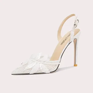 Stylish Pointed Toe Sandals with Buckle Slingback Strap Lace Sequins Decor Elegant Sandals