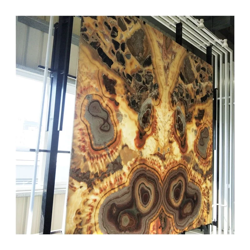 Transparent Lighting Yellow Onyx Jade Marble Slab For Interior Background Wall Decoration