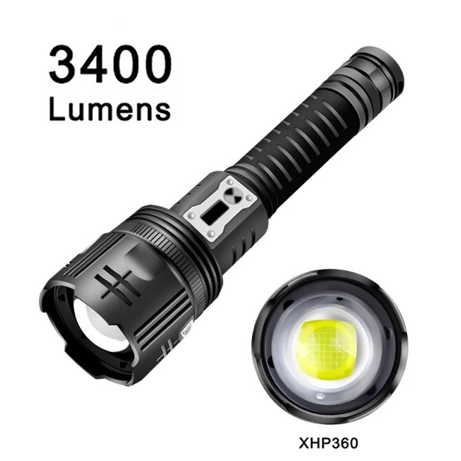 XHP360 3400 Lumens Torch Super Bright Waterproof Led Rechargeable Zoomable Tactical Torch Flashlights for Camping Outdoor