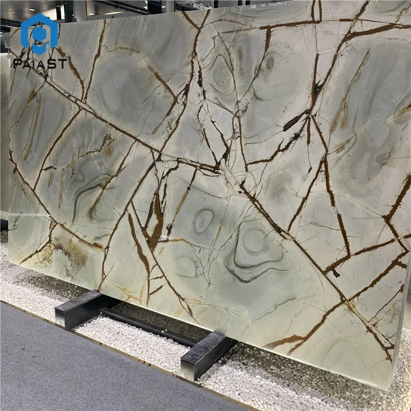 product natural blue exotic stone bookmatched roman impression blue quartzite slab for background wall-2