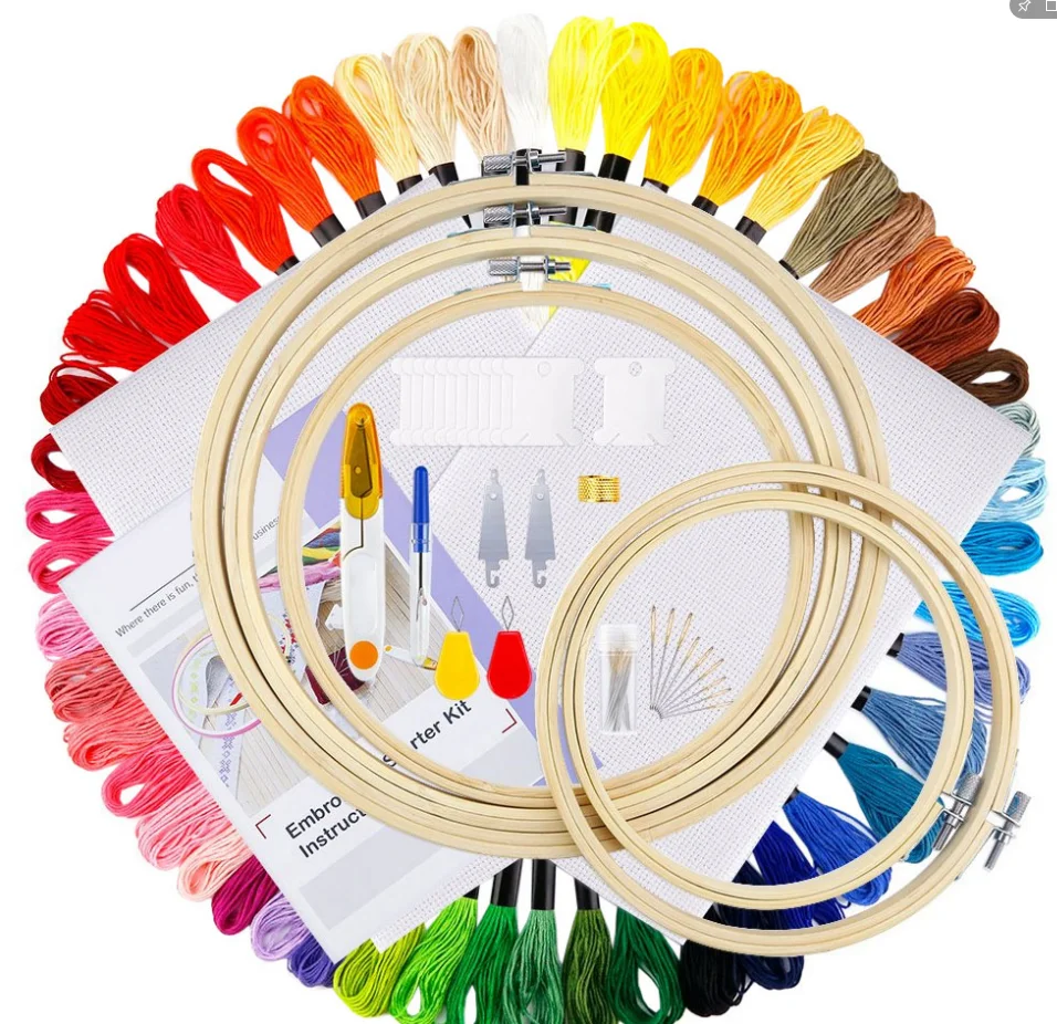 Eco friendly round 50 colors bamboo embroidery kit