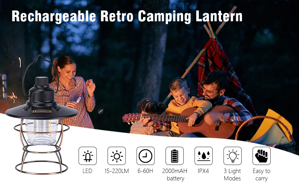 2022 IPX4 Waterproof Outdoor Portable Rechargeable Led Vintage Retro Metal Hanging Camping Lantern Lights details