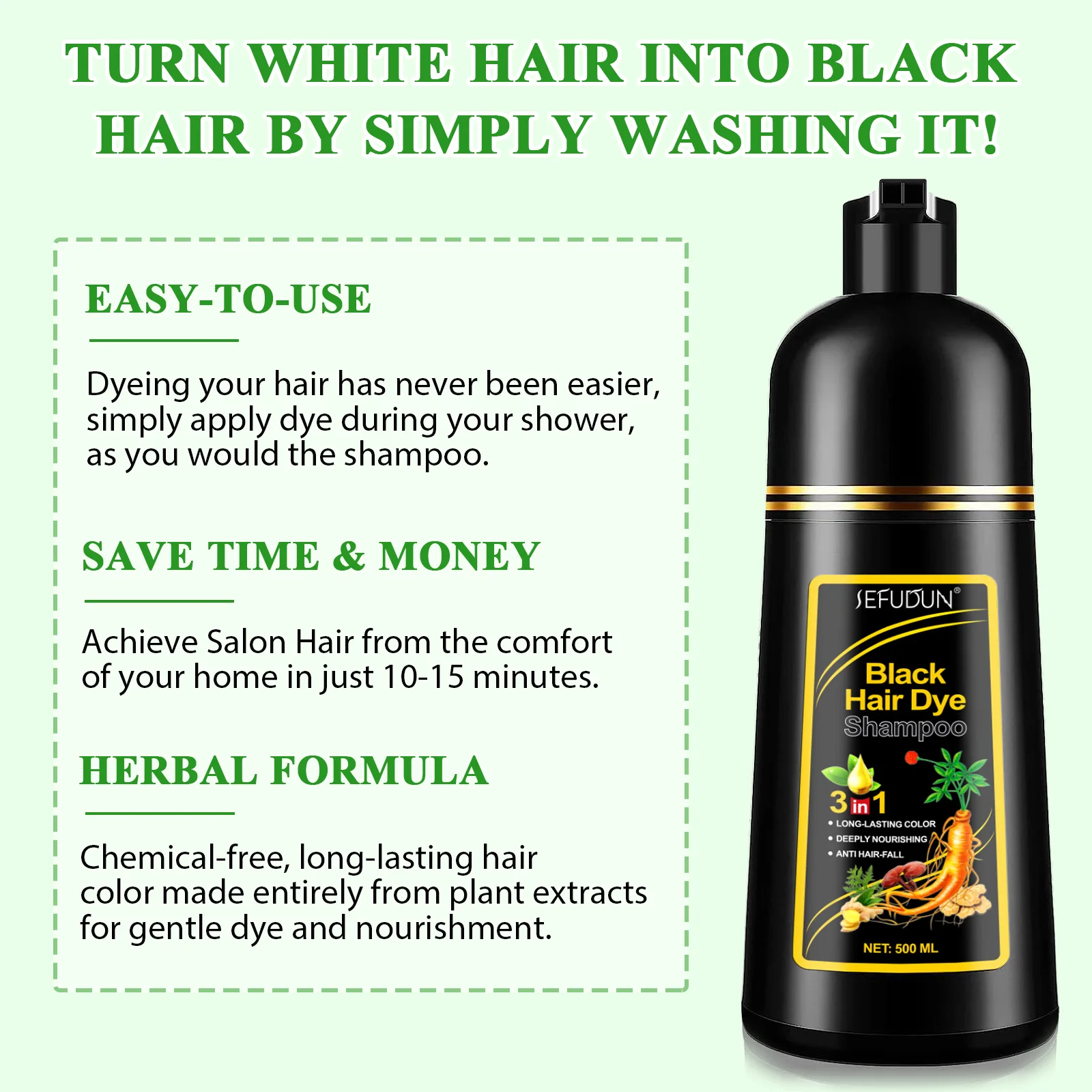 Wholesale Natural Organic Herbal Instant Hair Coloring Shampoo Bulk 3 ...