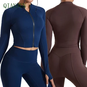 Fashion Trend Women's Gym Sportswear Solid Jacket Long Sleeve Full Zipper Yoga Tops Running Gym Workout Athletic Jacket