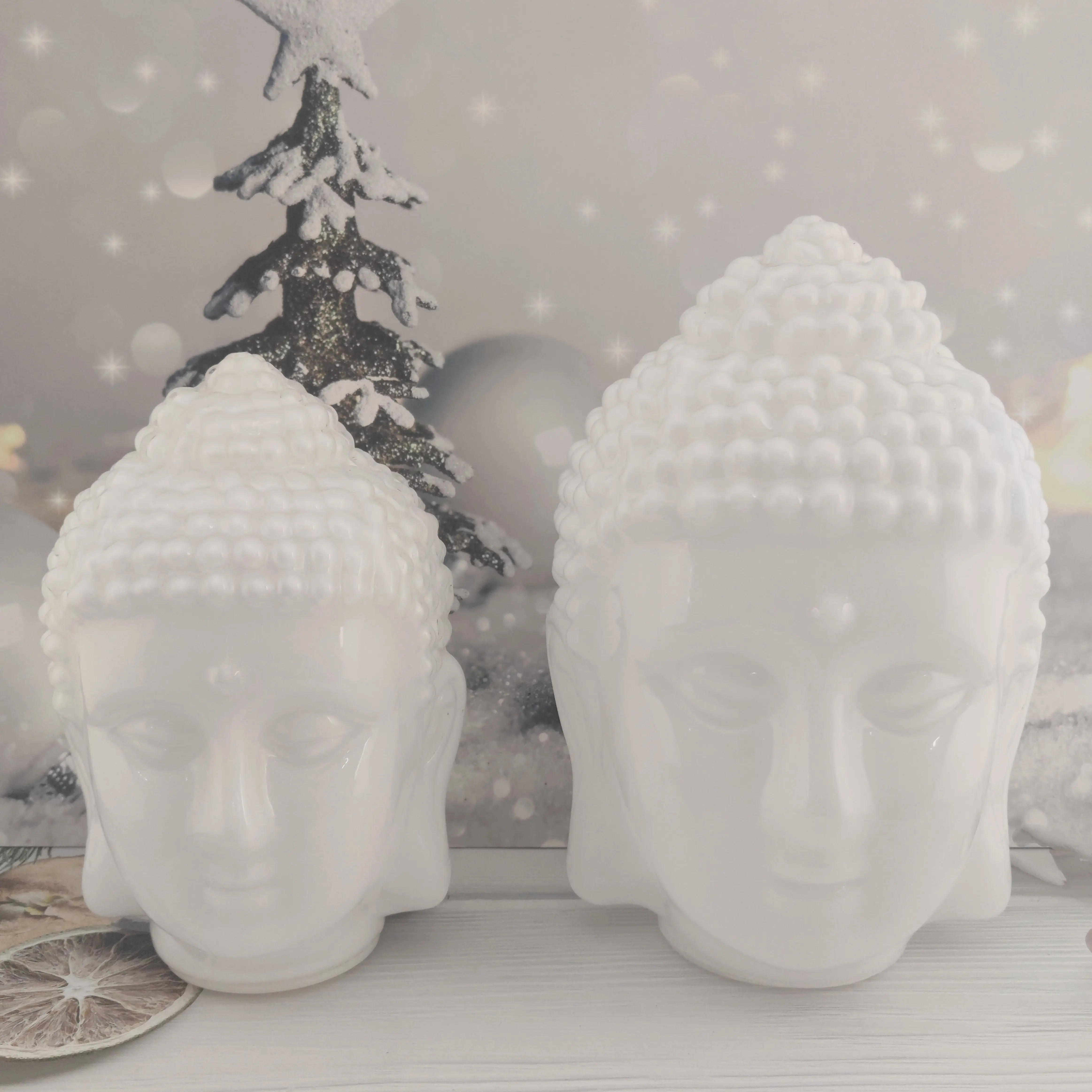 Battery Powered Led Lighted up White Glass Buddha Head Sculpture Ornaments Home Decorative Accessories