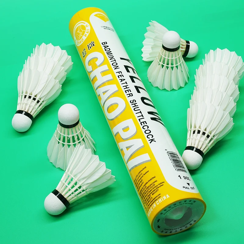 チャオパイ イエロー バドミントンシャトルコック（12個入り）ガチョウ羽