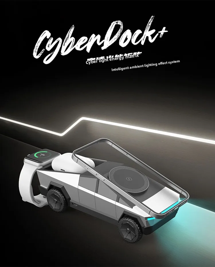 Cybertruck-Style 3-in-1 Magnetic Wireless Charging Stand