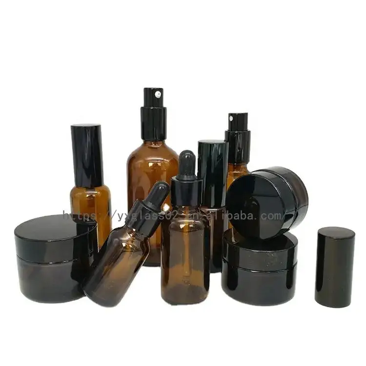 Custom Essential Oil Amber spray manufacture Skincare cosmetic glass packaging  dropper Wholesale  supplier