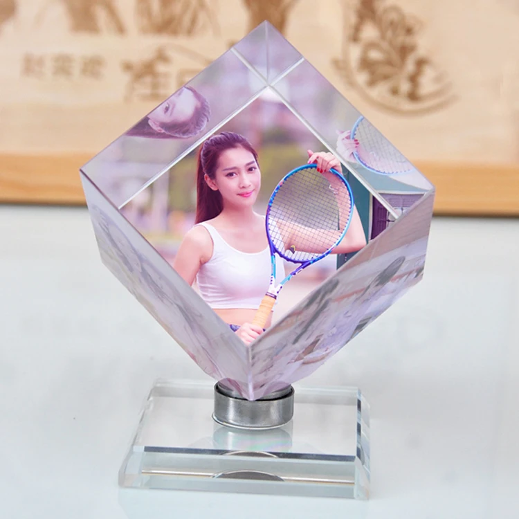 Crystal Cube Rotating Photo Frame Custom Photo for Photo Studio Wedding Birthday Gift Souvenir