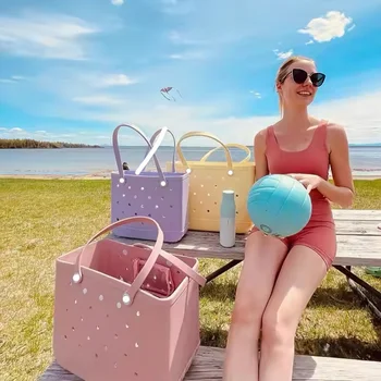 Casual Summer EVA Tote Pet Shopping Bag Bogg Durable Rubber Small Hole Dot Cross-Border Open Handbags Waterproof Beach Handbags