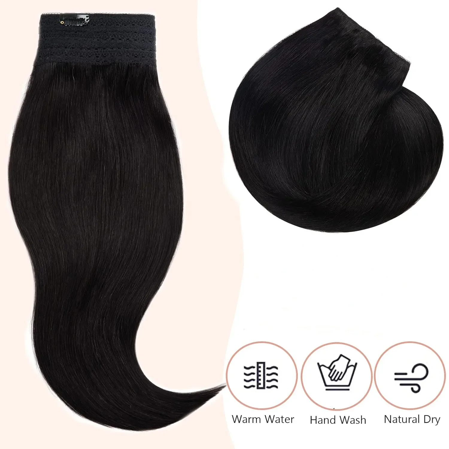 Extension per capelli umani con linea di pesce dritta con 4 clip, filo invisibile, 100% veri capelli neri Remy per donna_voghion.com