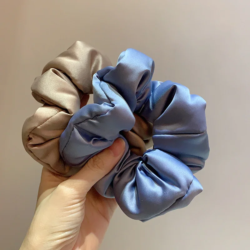 French Wide Super Soft Stain Hair Scrunchies Sweet Solid Color Padded Pillow Scrunchies Foam Filling Elastic Hair Ties Headbands