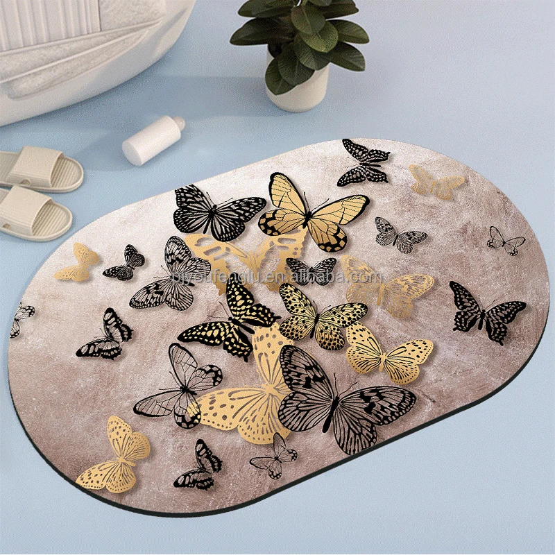 Non Slip 5D Diatom Mud Mats Super Water Absorbent Bathroom Rug Quick Drying Floor Mats For Blue Tulip 3D print Bathroom mat factory