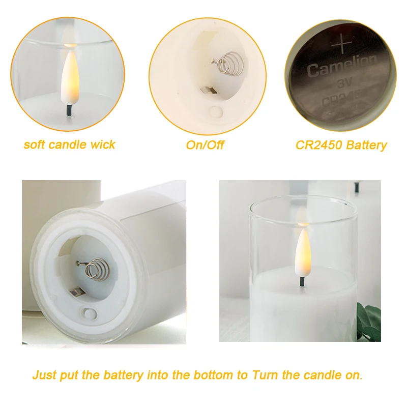 Matti's Set Of 5 Pillar White Glass Led Candle For Home Decoration ...