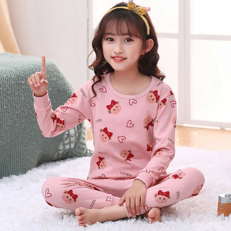 Autumn Spring Pajama for Boy and Girl Handsome Cat Print Long Sleeve and Pants Kids Boys Sleepwear Set