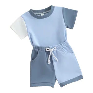 Customizable Summer New Children's Clothing Sets Boys Contrasting Color T-shirt Shorts Clothing Sets