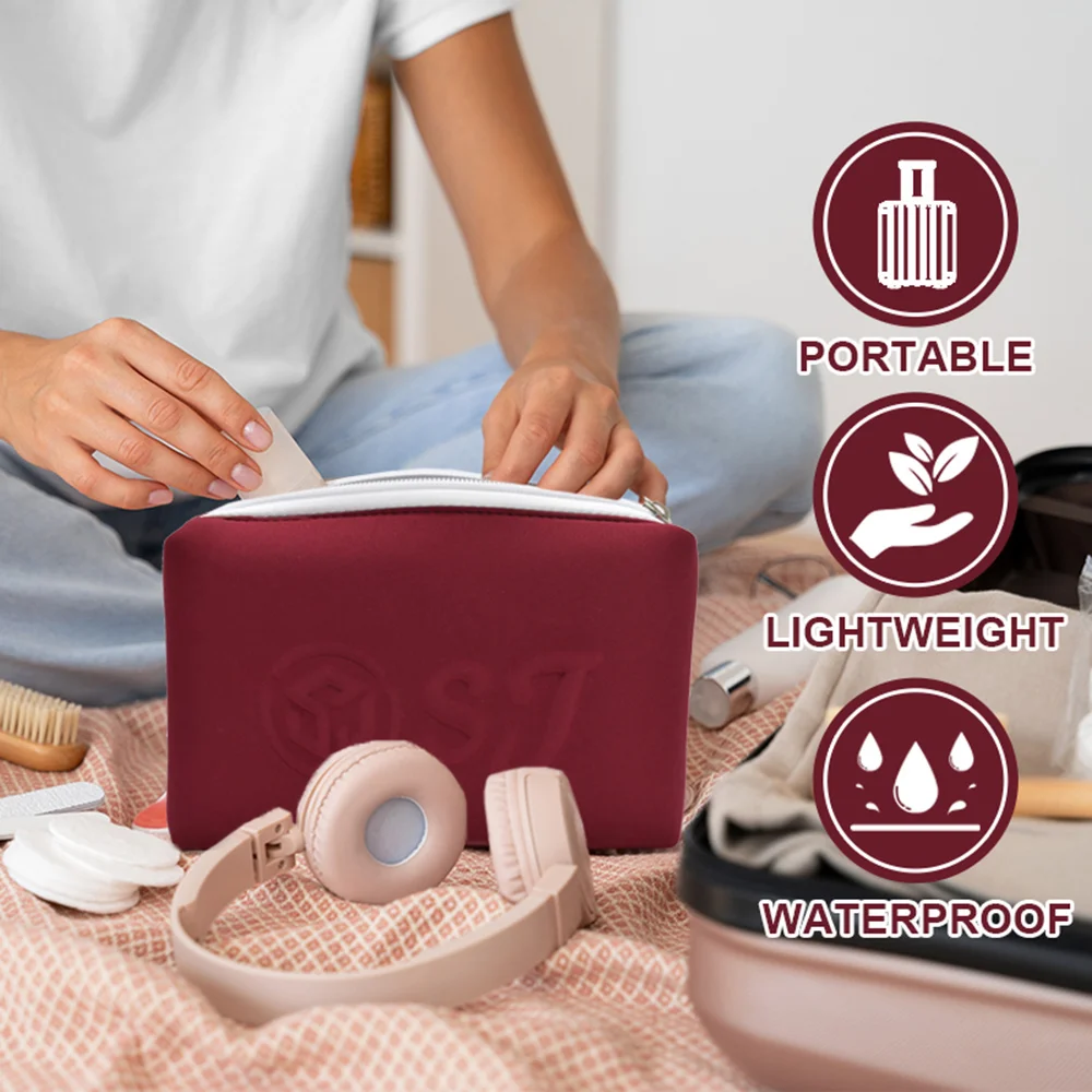 Custom logo Waterproof Purple Cosmetic Organizer Bags Small Travel Makeup Storage Bag Neoprene Zipper Pouch manufacture