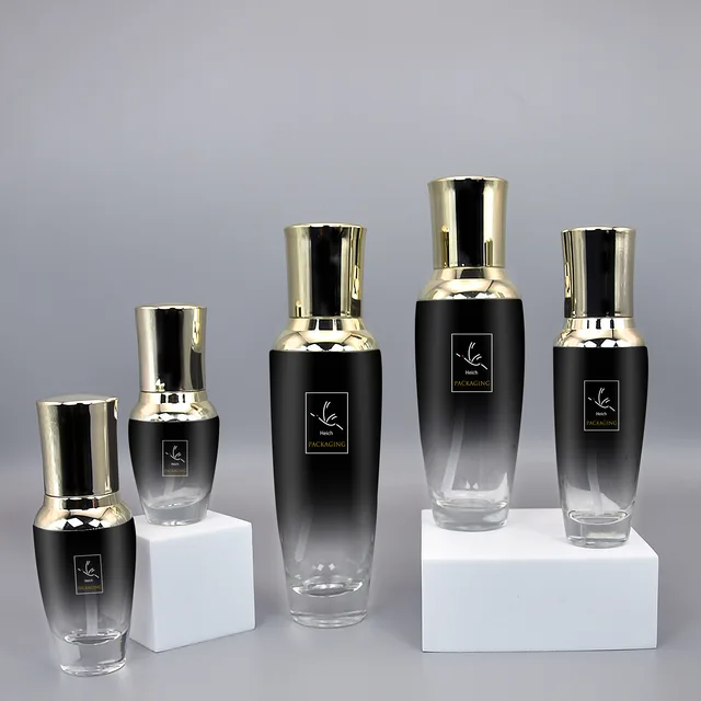 Luxury Cosmetic Packaging Containers OEM Skincare Bottle Set Frosted Glass Cream Jar Lotion Pump Glass Bottle For Cosmetics 30ml