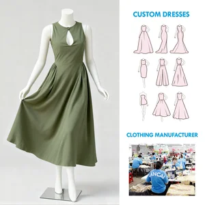Clothing Manufacturer Customized High Quality Cotton Sleeveless Cut Out a Line Pleated Midi Dress for Women