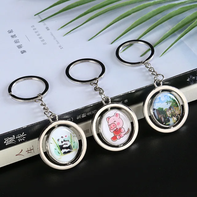 Customized Cut Out Made Metal Spin Keychains with Blank Space and Adhesive Stickers
