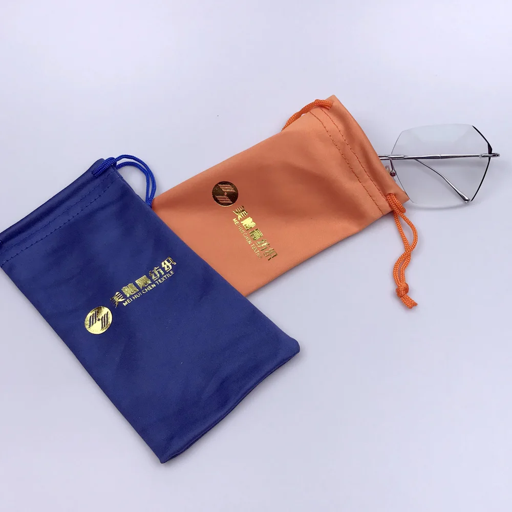 Custom Gold Stamping Printed Drawstring Microfiber Glasses Pouch Sunglasses Dust Bag for Eyeglass Packaging details