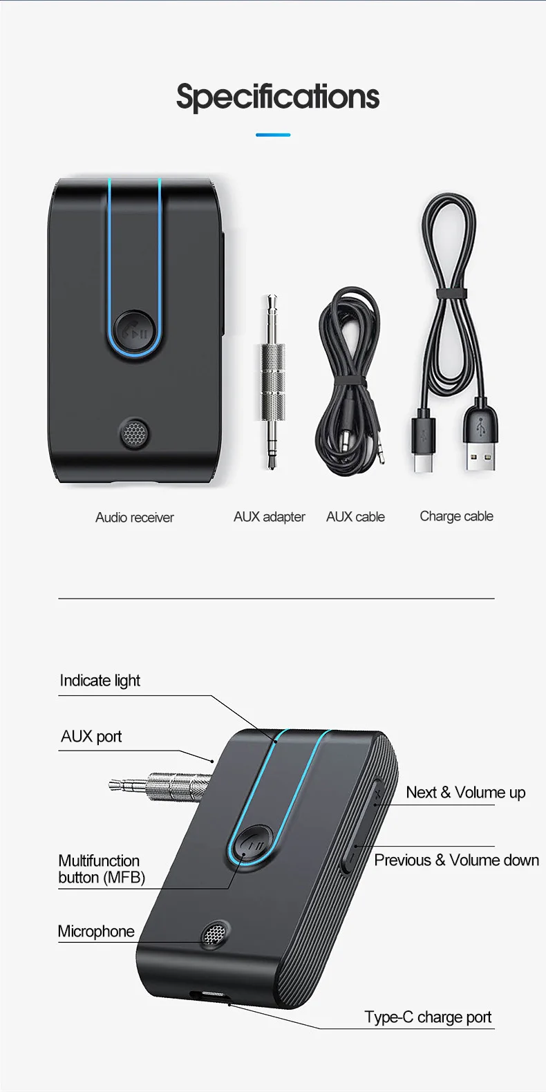 Câble adaptateur audio de module sans fil Bluetooth de voiture