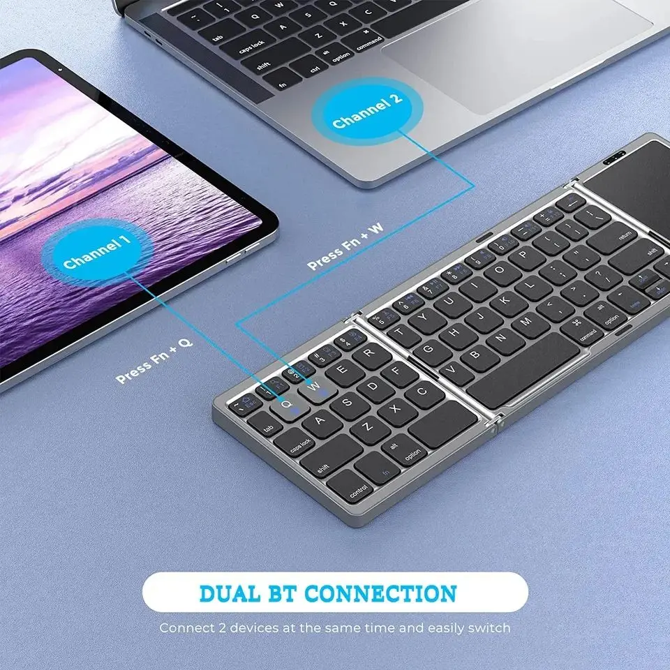 B089T Foldable Keyboard Wireless Bluetooth Optical Universal Mini Foldable Wireless Keyboard for Tablet Mouse Touchpad for PC