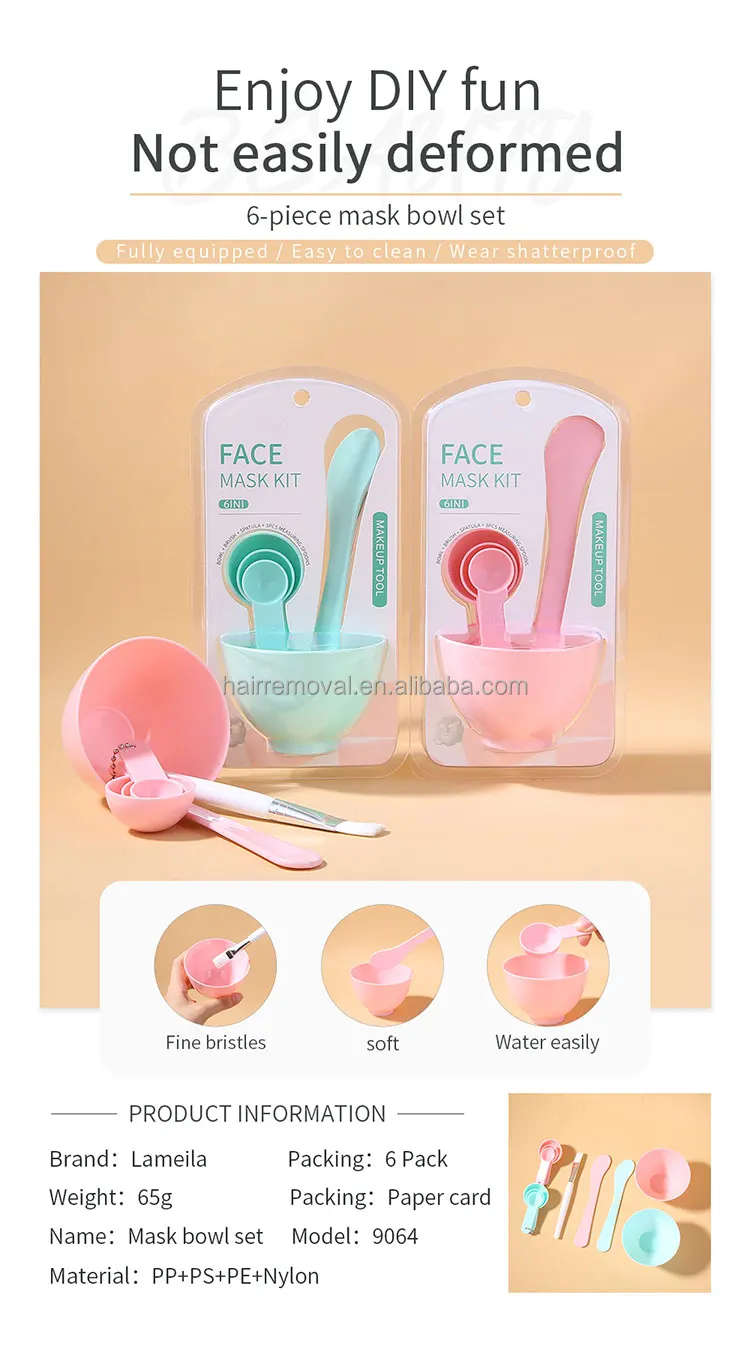 6 In 1 Cosmetic Tools Makeup Face Mask Mixing Bowl Set Mask Bowl And