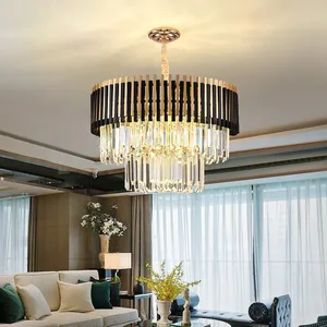 Modern Led Lighting Hotel Round Cake Shape Big Luxury Black K9 Crystal Chandeliers with Crystal
