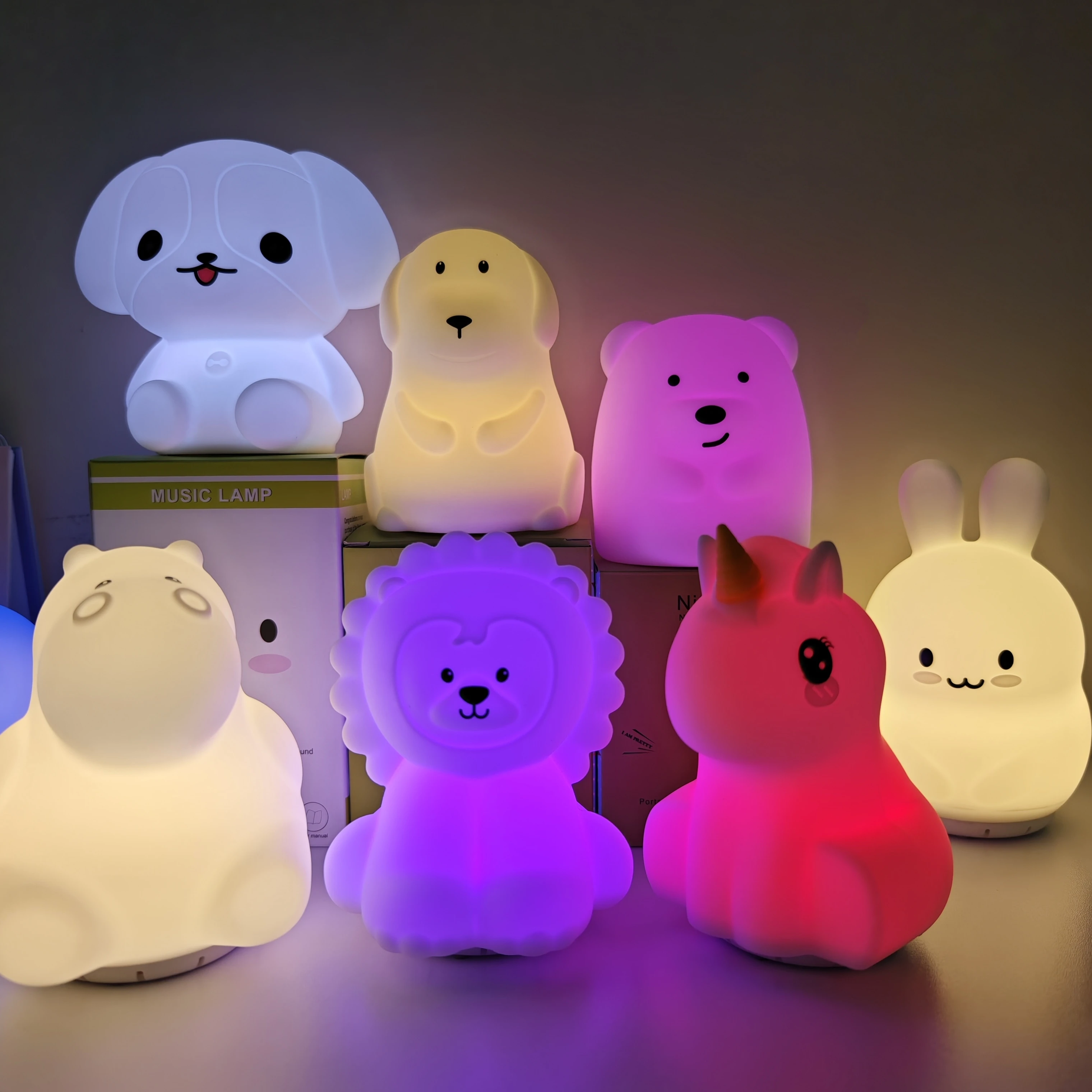 Touch RGB Led USB Rechargeable Light up Toys Small Led Night Light Silicone Soft 3D Animal New Modern Led Table Lamp for Gifts