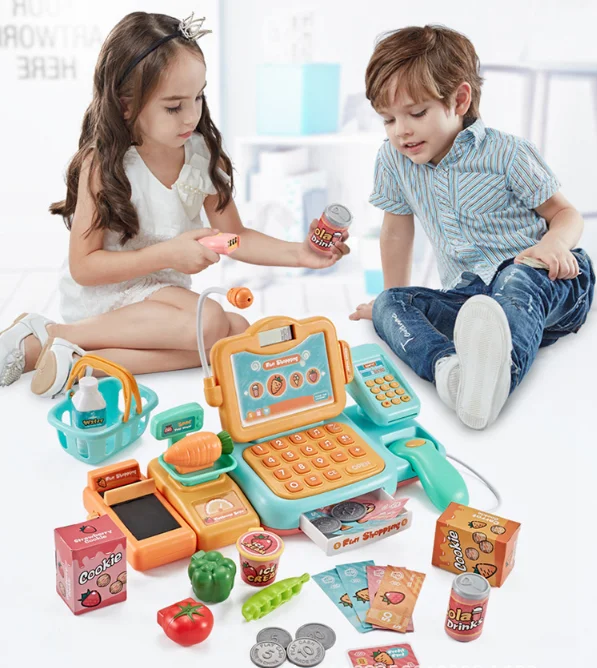 портативные голосовые распознавания звуковой калькулятор ЖК-сканер супермаркет casher набор игрушек с микрофоном