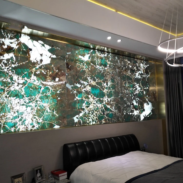 Polished amazonite granite slab