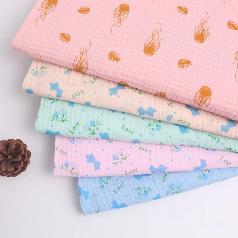 Высококачественная дышащая хлопчатобумажная креп-ткань с цветочным принтом на метрах, материал Seersucker для детской одежды «сделай сам»