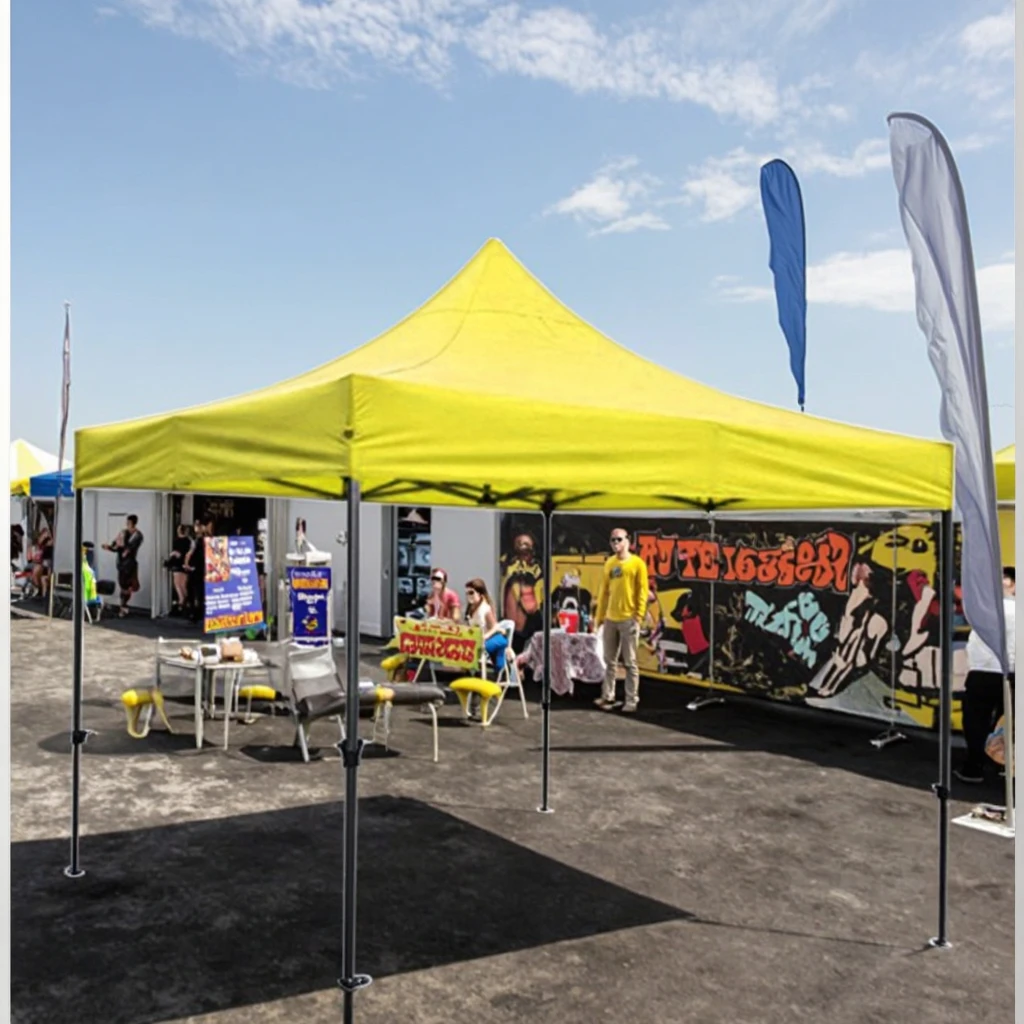 Custom 10x10 Trade Show Tent Foldable Canopy Gazebo with Retractable Metal Frame Side Wall Metal Joint Tent for Outdoor Events