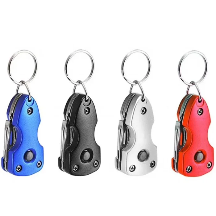 Battery Included Compact 7-function Tool with Bright LED Light On/off Power Switch and Metal Split Key Ring with Aluminium Case