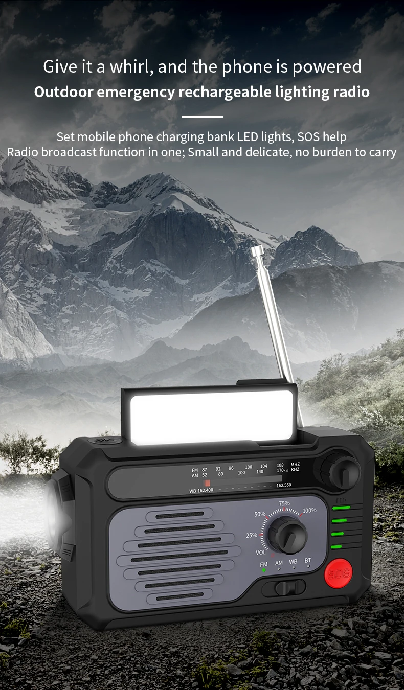 Kk228 Outdoor Portable Battery Generator Radio Solar Hand Crank Am Fm