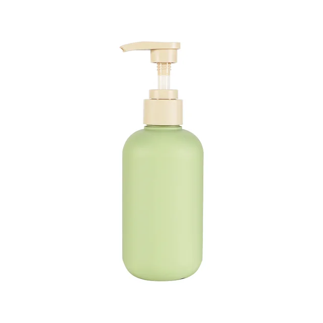 HDPE 300ML macaron Green Round Empty Plastic Cosmetic Bottle with Lotion Pump