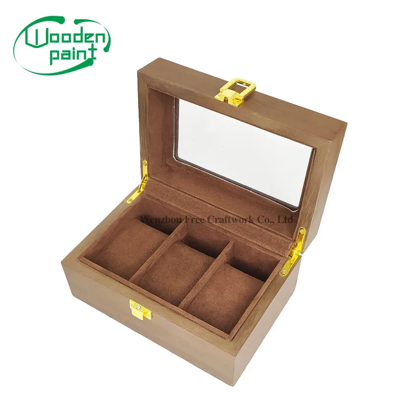 
 Оптовая продажа высокое качество и низкая цена sles сети переменного тока три 3 слота коричневый орехового дерева запасы Караульная будка стеклянный дисплей с плоским экраном Часы слот  