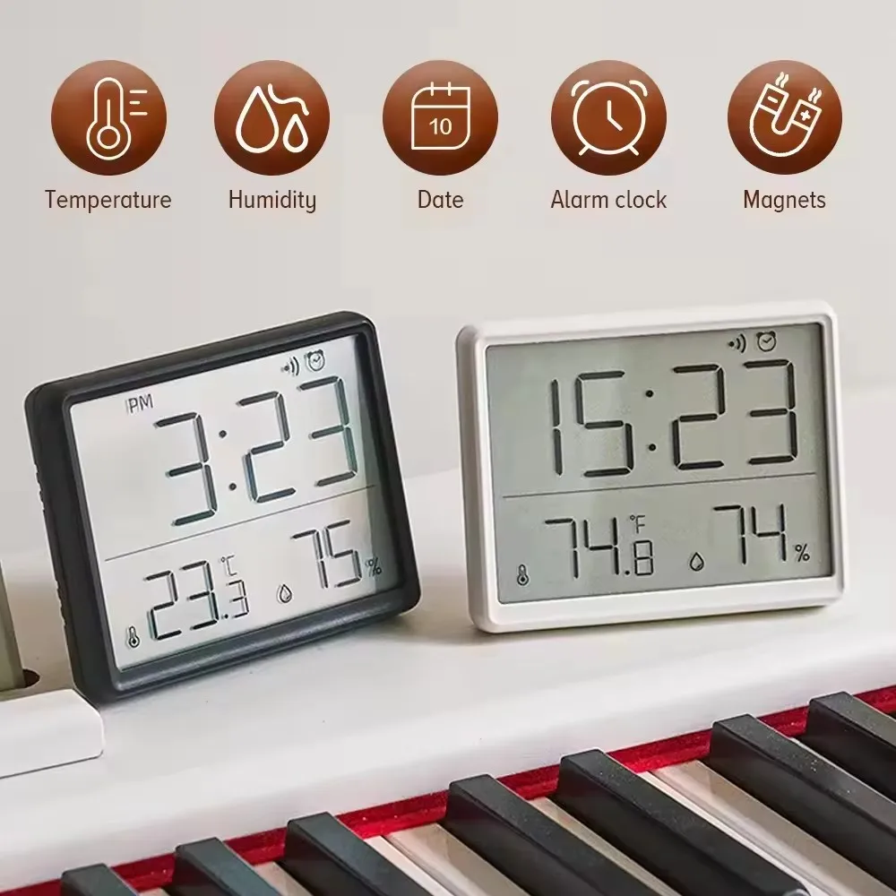 Various Styles of Beautiful Large Screen Date Temperature Humidity Display Magnetic LCD Digital Clock