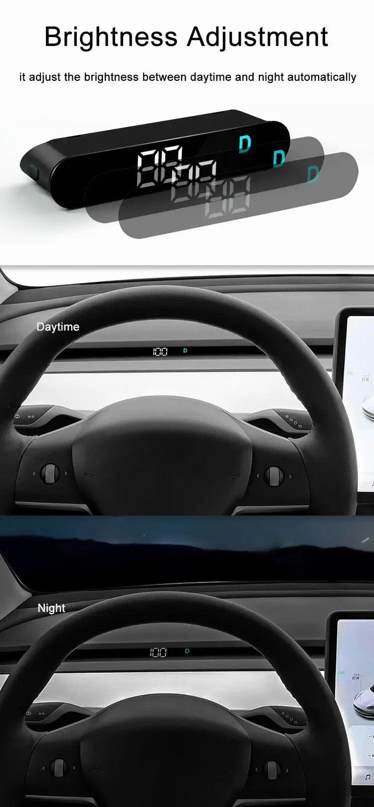 Vjoy Head-up Display for Tesla Model 3 Y Electronics Car Accessories Door Status Speedometer Overspeed Alarm HUD