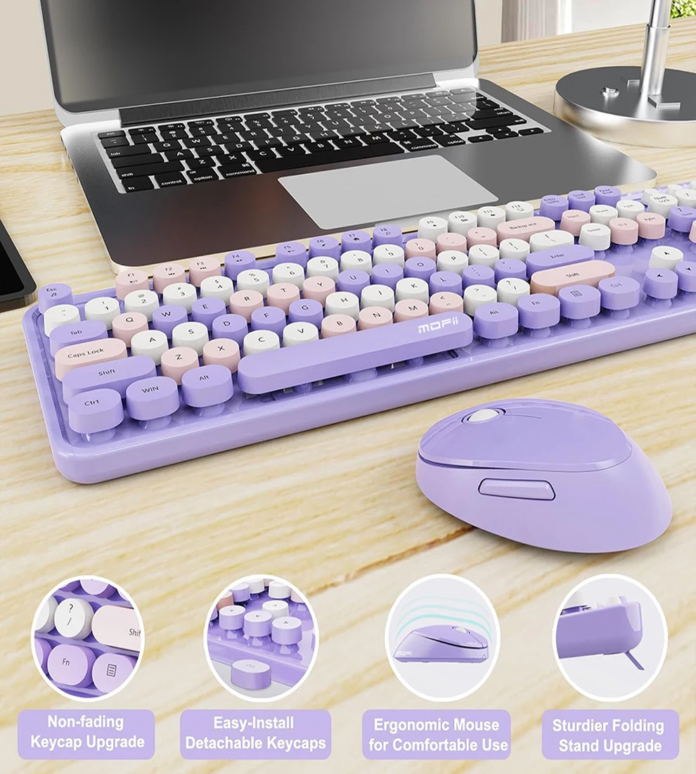 2.4G Wireless Full Size Round Keycap Keyboard Sets Wireless Keyboard and Mouse Comb for Home Office - Image 3