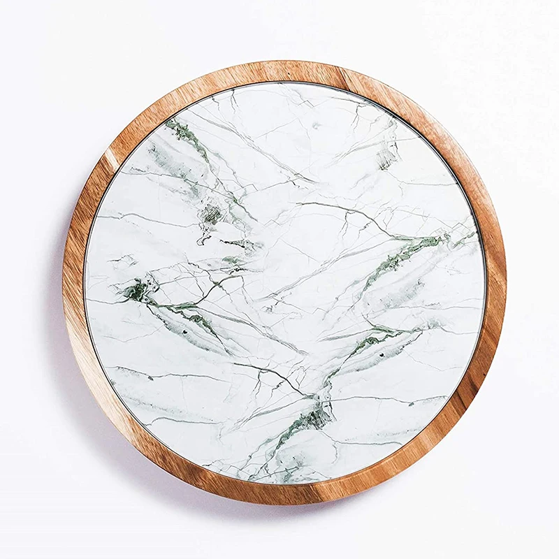 2in1 Acacia Wood Glass Plate 12 inch lazy susan