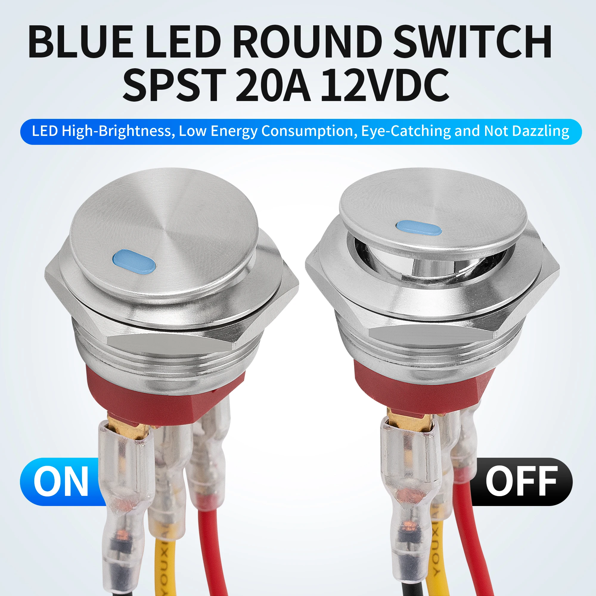 22MM on Off Metal Rocker Switch 12V 20A Stainless Steel Round Button 3 ...