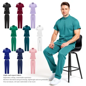 Anti-Wrinkle Premium Surgical Uniform Man Medical Clothing Uniforms Pet Store Dentistry Work Clothes Nurse Scrubs Set Straight