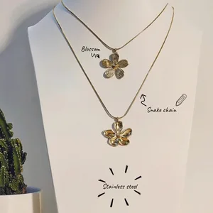 JUSTOP Women's Premium Design Stainless Steel 18k Gold Plated Snake Chain Vintage Summer Autumn Trend Flower Pendant Party