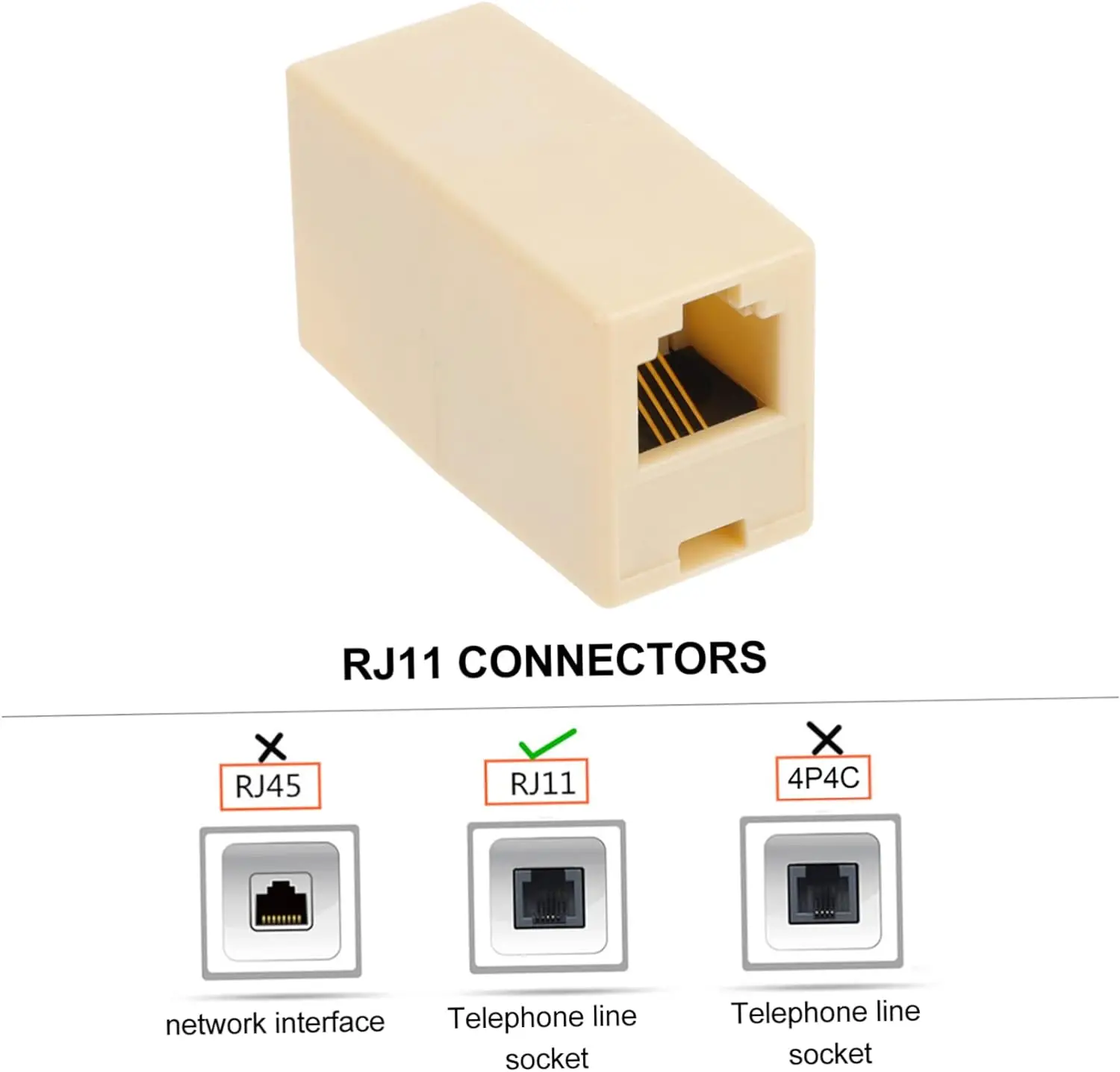 Telephone Straight Extension Cord Coupler 6p6c To 2 Female Rj11