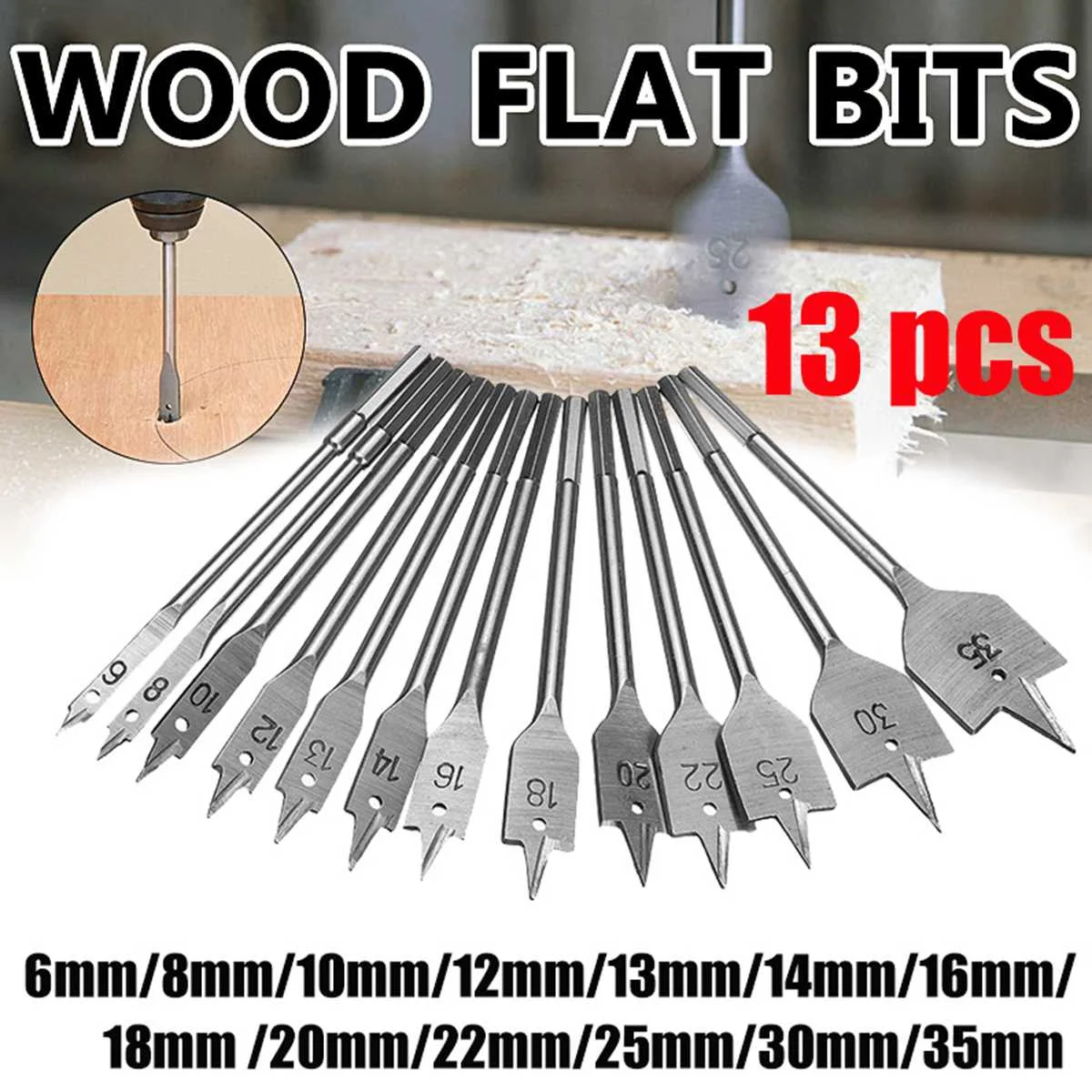 15 Pcs Flat Wood Drill Bits, Carbon Steel Spade Drill Bit Set Hex Shank  Spade Flat Wood Drill Bit Set for Wood Drilling Power Tools, 6‑25mm